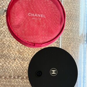 CHANEL Round Red Mesh Cosmetic Pouch with Black Mirror